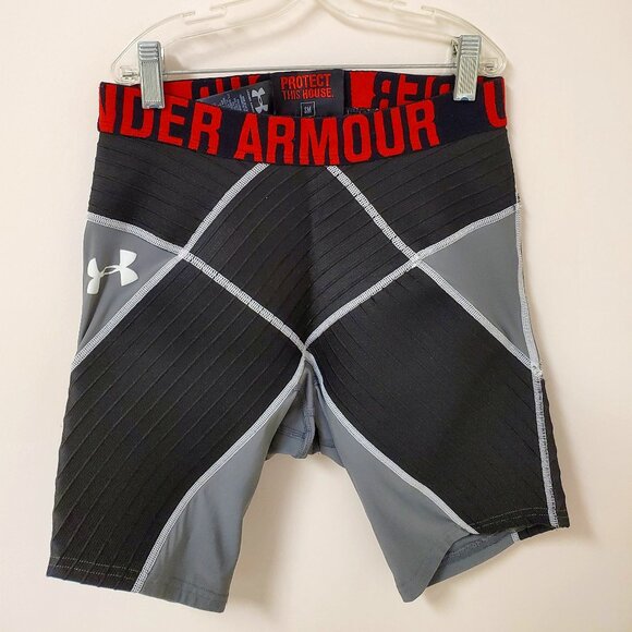 Under Armour Compression Shorts 9" Core Short Pro Graphite Black Red - Picture 1 of 7